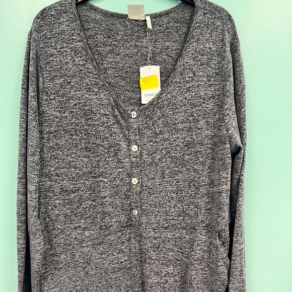 Suzanne betro simple heather navy pocket button-front wide leg jumpsuit size xl - Picture 3 of 6